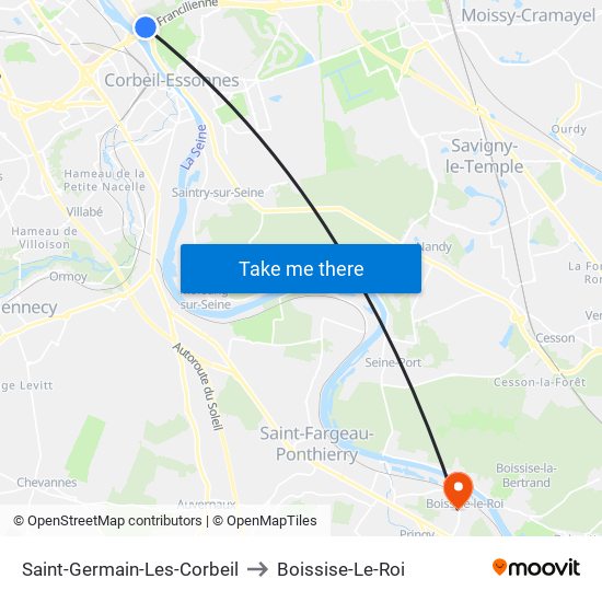 Saint-Germain-Les-Corbeil to Boissise-Le-Roi map