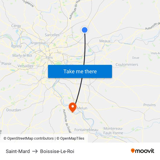 Saint-Mard to Boissise-Le-Roi map