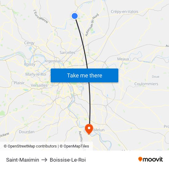 Saint-Maximin to Boissise-Le-Roi map