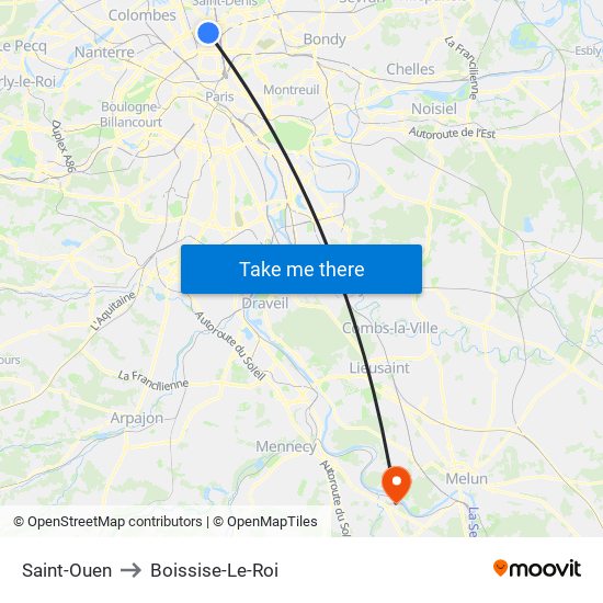 Saint-Ouen to Boissise-Le-Roi map