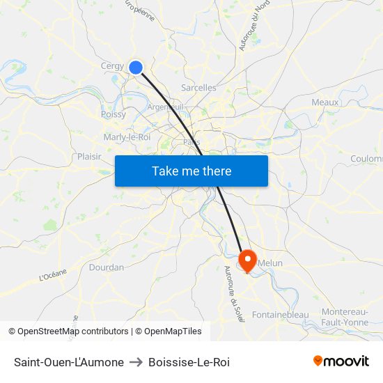 Saint-Ouen-L'Aumone to Boissise-Le-Roi map