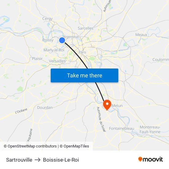 Sartrouville to Boissise-Le-Roi map