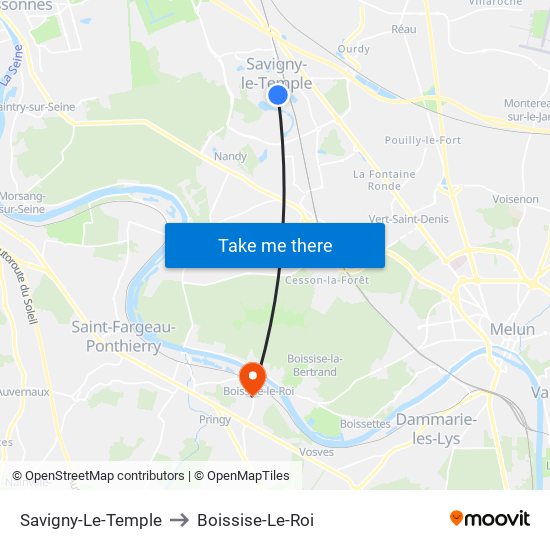 Savigny-Le-Temple to Boissise-Le-Roi map