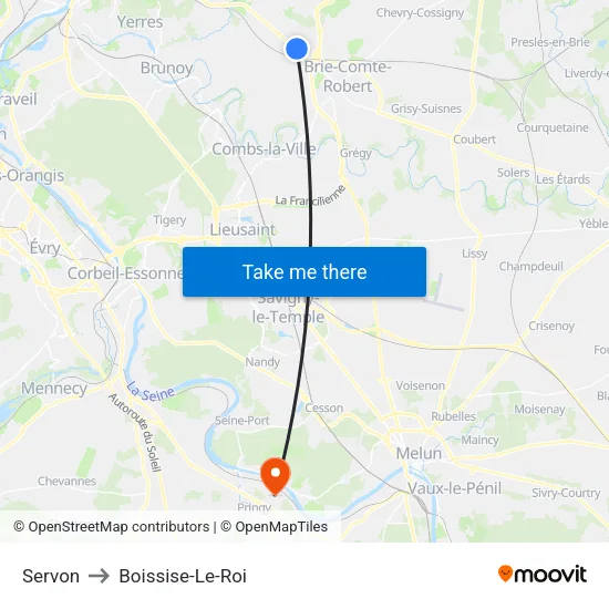 Servon to Boissise-Le-Roi map