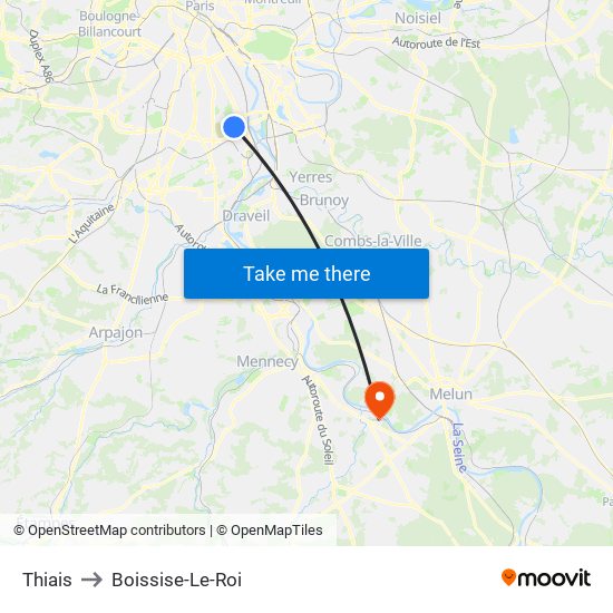 Thiais to Boissise-Le-Roi map