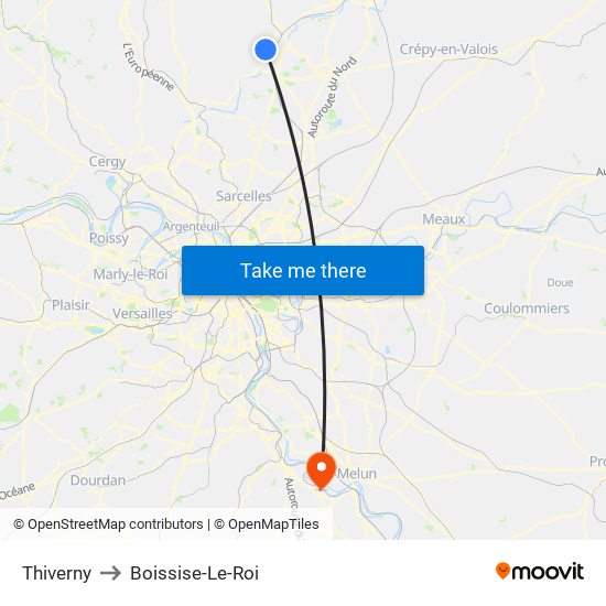 Thiverny to Boissise-Le-Roi map