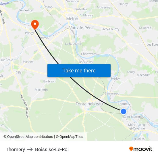 Thomery to Boissise-Le-Roi map