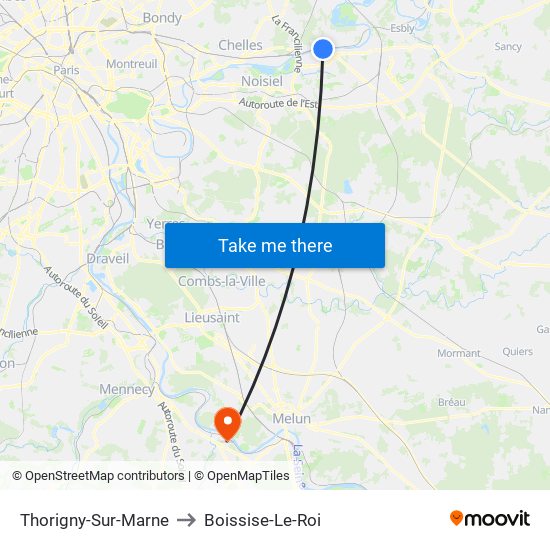 Thorigny-Sur-Marne to Boissise-Le-Roi map