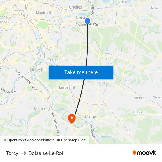 Torcy to Boissise-Le-Roi map