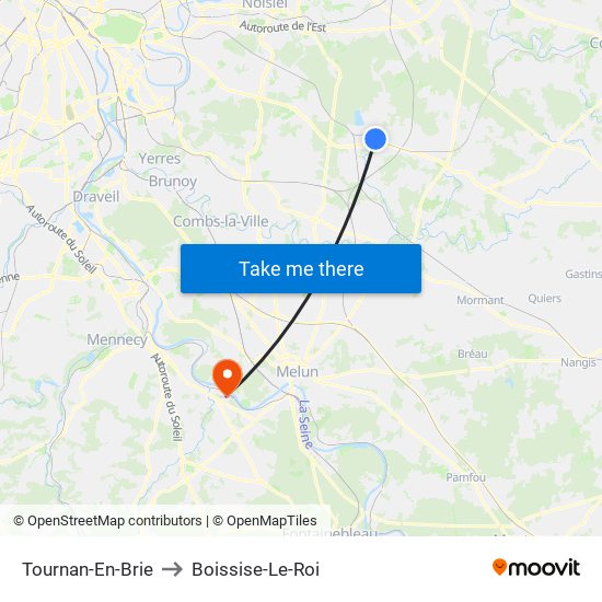 Tournan-En-Brie to Boissise-Le-Roi map