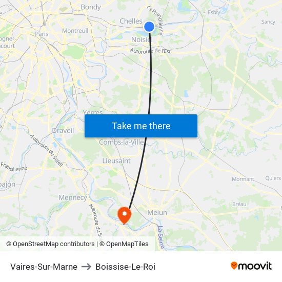 Vaires-Sur-Marne to Boissise-Le-Roi map