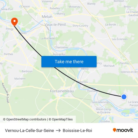 Vernou-La-Celle-Sur-Seine to Boissise-Le-Roi map