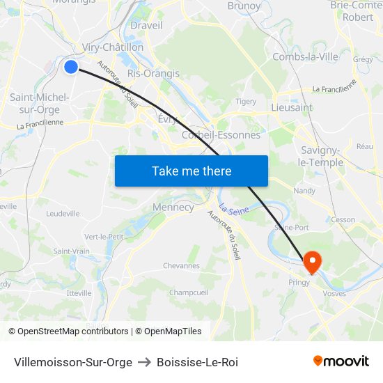 Villemoisson-Sur-Orge to Boissise-Le-Roi map