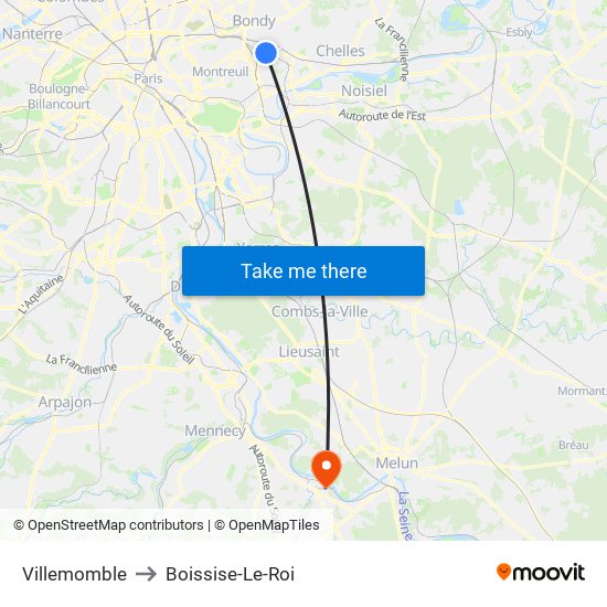 Villemomble to Boissise-Le-Roi map
