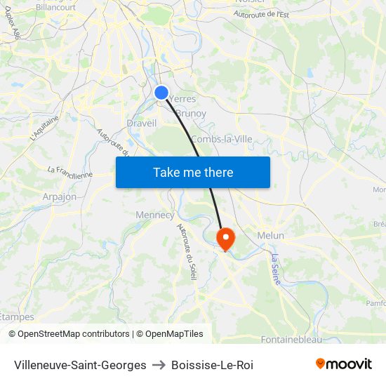 Villeneuve-Saint-Georges to Boissise-Le-Roi map