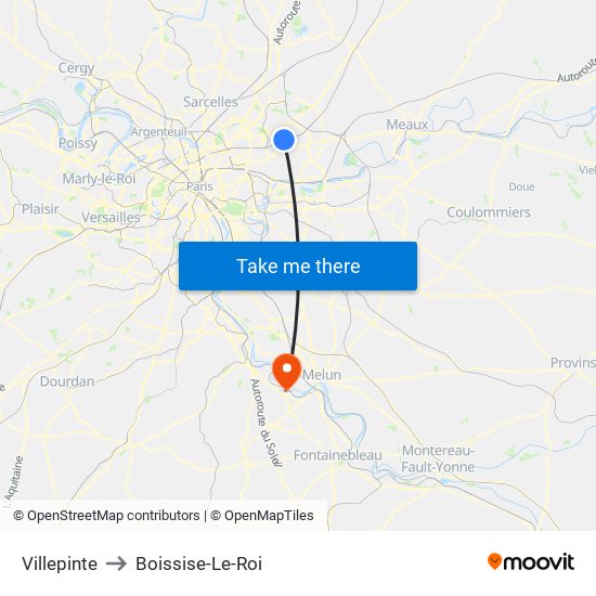 Villepinte to Boissise-Le-Roi map