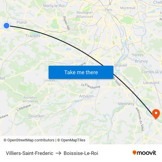 Villiers-Saint-Frederic to Boissise-Le-Roi map