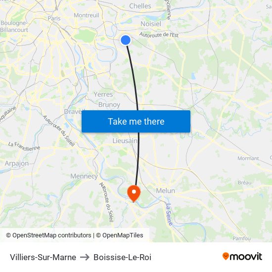 Villiers-Sur-Marne to Boissise-Le-Roi map