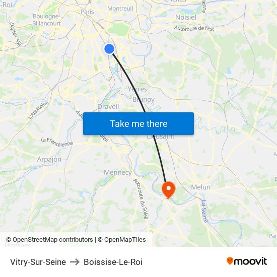 Vitry-Sur-Seine to Boissise-Le-Roi map