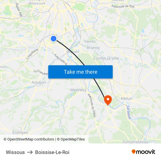 Wissous to Boissise-Le-Roi map