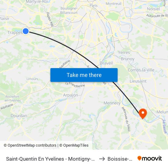Saint-Quentin En Yvelines - Montigny-Le-Bretonneux to Boissise-Le-Roi map