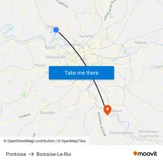 Pontoise to Boissise-Le-Roi map