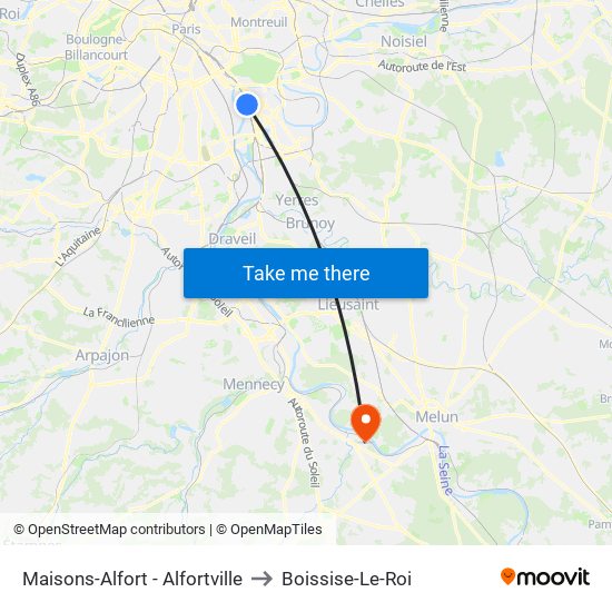 Maisons-Alfort - Alfortville to Boissise-Le-Roi map