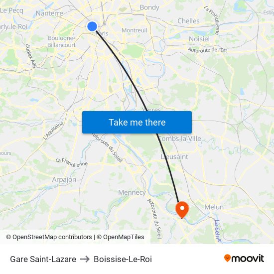 Gare Saint-Lazare to Boissise-Le-Roi map