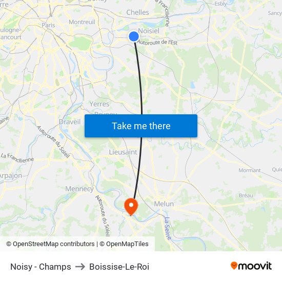 Noisy - Champs to Boissise-Le-Roi map