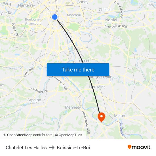 Châtelet Les Halles to Boissise-Le-Roi map