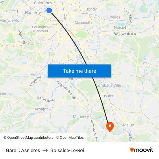 Gare D'Asnieres to Boissise-Le-Roi map