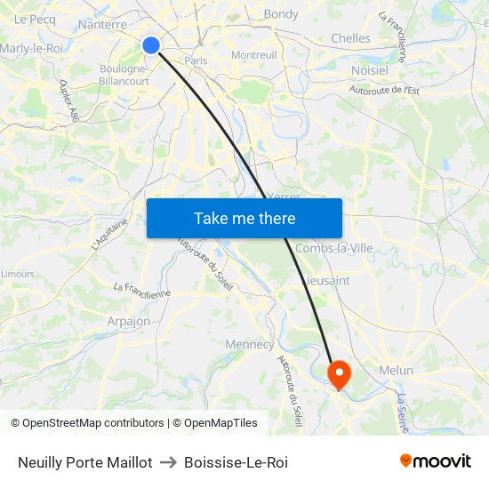 Neuilly Porte Maillot to Boissise-Le-Roi map