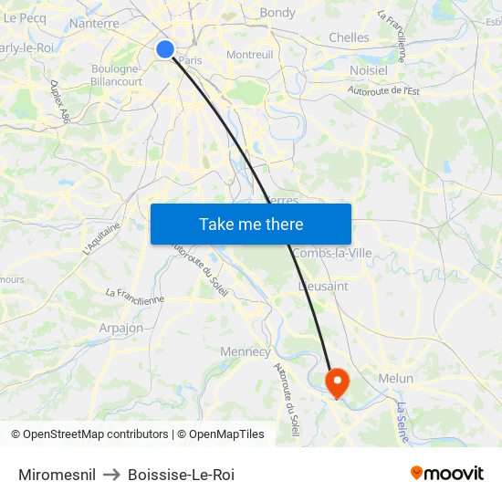 Miromesnil to Boissise-Le-Roi map