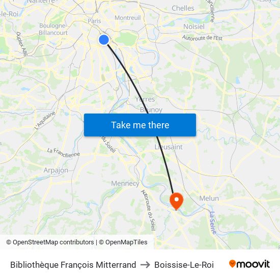 Bibliothèque François Mitterrand to Boissise-Le-Roi map