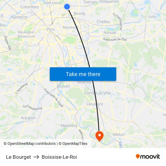 Le Bourget to Boissise-Le-Roi map