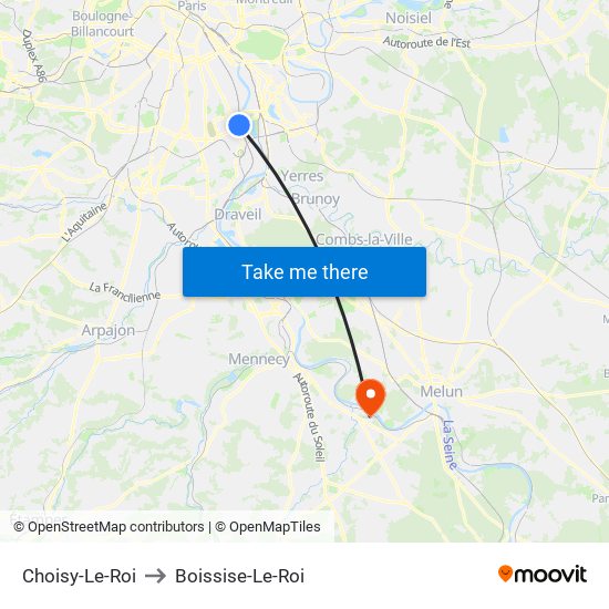 Choisy-Le-Roi to Boissise-Le-Roi map
