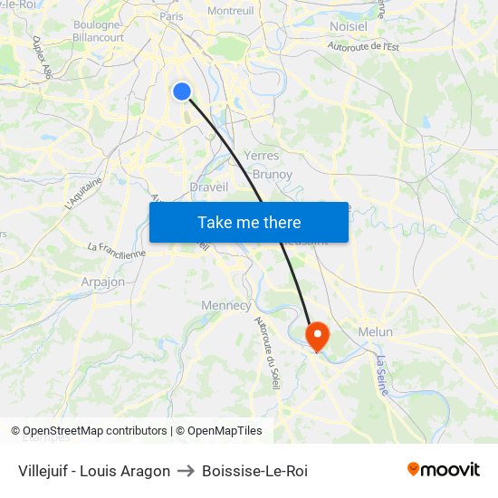 Villejuif - Louis Aragon to Boissise-Le-Roi map