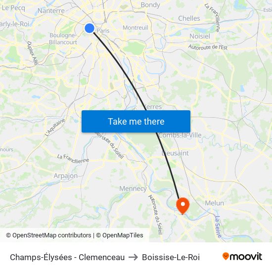 Champs-Élysées - Clemenceau to Boissise-Le-Roi map