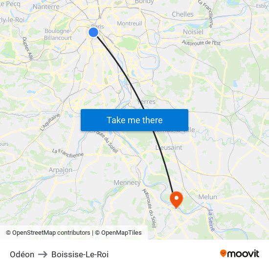 Odéon to Boissise-Le-Roi map