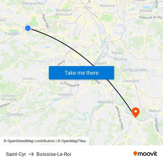 Saint-Cyr to Boissise-Le-Roi map