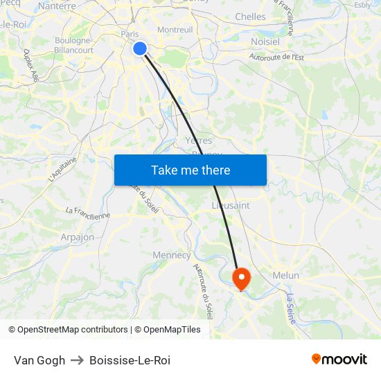Van Gogh to Boissise-Le-Roi map