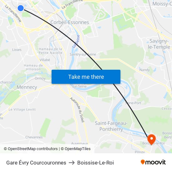 Gare Évry Courcouronnes to Boissise-Le-Roi map