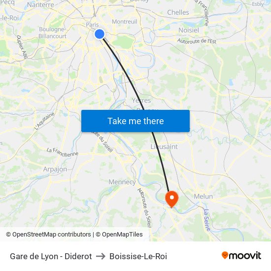 Gare de Lyon - Diderot to Boissise-Le-Roi map