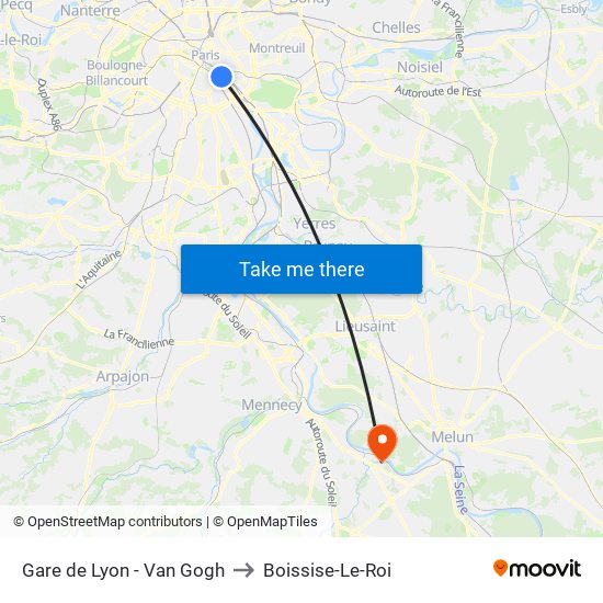 Gare de Lyon - Van Gogh to Boissise-Le-Roi map