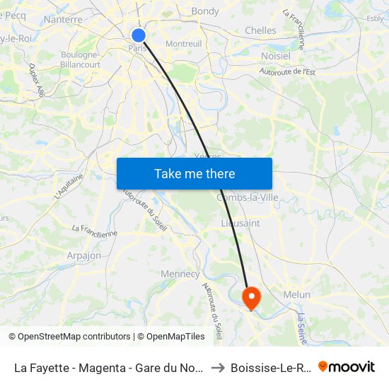 La Fayette - Magenta - Gare du Nord to Boissise-Le-Roi map