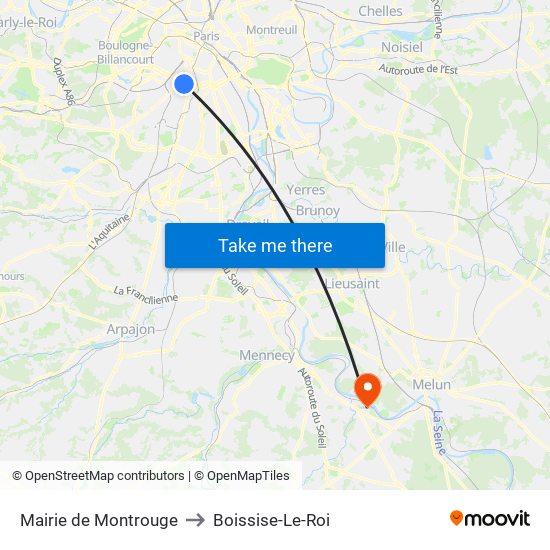 Mairie de Montrouge to Boissise-Le-Roi map