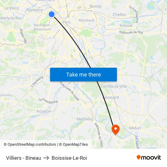Villiers - Bineau to Boissise-Le-Roi map