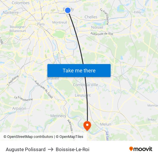 Auguste Polissard to Boissise-Le-Roi map
