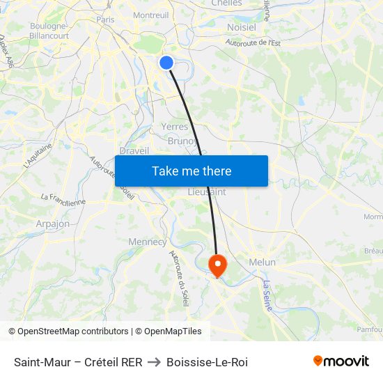 Saint-Maur – Créteil RER to Boissise-Le-Roi map