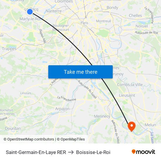 Saint-Germain-En-Laye RER to Boissise-Le-Roi map